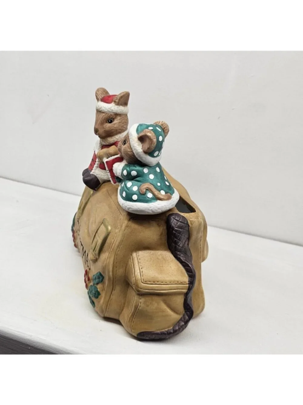 Vintage Porcelain Mr. & Mrs. Santa Mouse Christmas Card Mail Holder